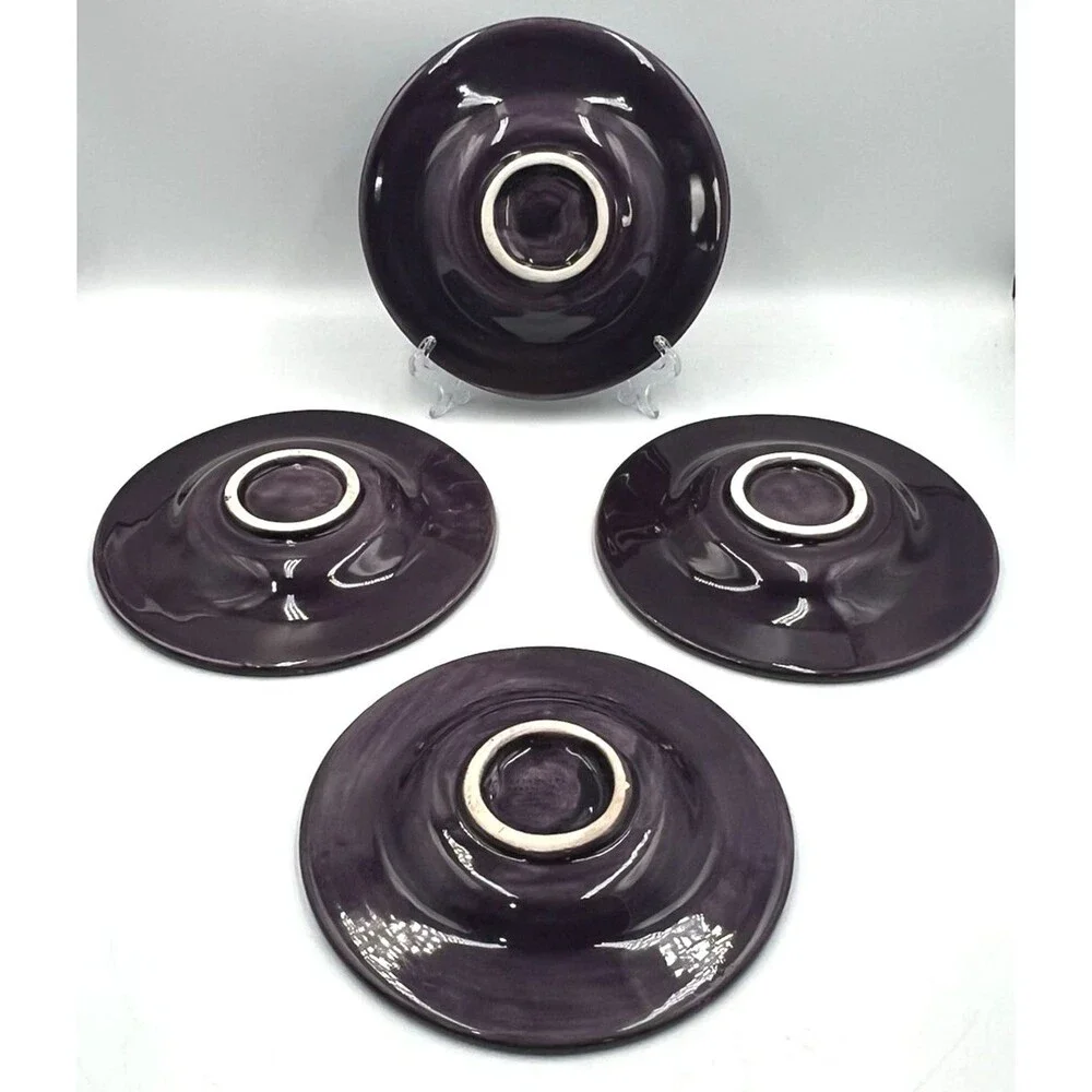 Set 4 Saucer Plates Pottery Barn Sausalito Fig Plum Purple Coffee Cup Mug 7.25